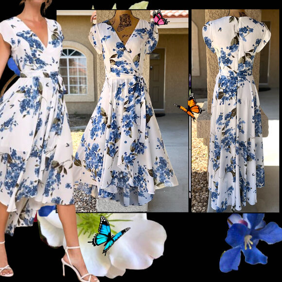 Lulus French Countryside White Floral Print High-Low Dress Size S - Picture 1 of 15